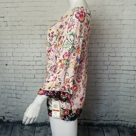 Democracy Womens XS Blouse Top Pink Boho Floral 3/4 Sleeve NEW Hippie - Picture 6 of 14